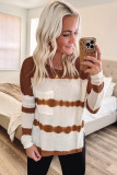 White Tie Dye Striped Loose Knitted Long Sleeve Top with Slits