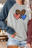 Leopard US Flag Heart Color Block Sleeves Plus Size Top