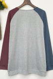 Freezing Season Skull Print Color Block Sleeves Plus Size Top