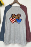 Leopard US Flag Heart Color Block Sleeves Plus Size Top