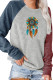 Ethnic Feather Color Block Sleeves Plus Size Top