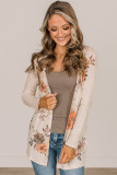 Apricot Floral Print Ribbed Knit Slim Fit Cardigan