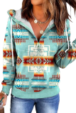 Blue Western Print Plus Size Hoodie