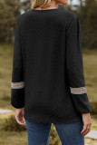 Plain V Neck Lace Puff Long Sleeves Top