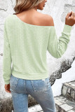 Plain One Shoulder Jacquard Long Sleeves Top