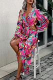 V Neck Smocked Irregular Hem Floral Dress
