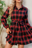 Red Plaid Button Up Shirt Dress