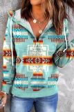 Blue Western Print Plus Size Hoodie
