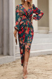 V Neck Smocked Irregular Hem Floral Dress
