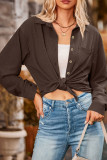 Plain Texture Open Buttoned Long Sleeves Blouse