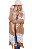Brown Western Furry Knit Tassel Hem Cardigan