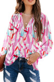 Pink Abstract Brush Print Loose Fit Blouse