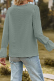 Plain V Neck Lace Puff Long Sleeves Blouse