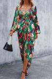 V Neck Smocked Irregular Hem Floral Dress