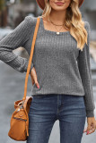 Square Neck Plain Ribbed Knitting Top