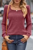Square Neck Plain Ribbed Knitting Top