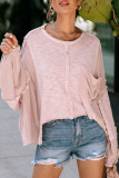 Pink Exposed Seam Chest Pocket Loose Sleeve Oversized Top