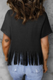 Black Western Steer Skull Print Fringed V Neck T Shirt
