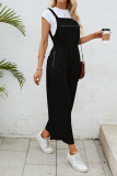 Plain Zipper Pockets Drawstring Cami Jumpsuit