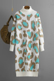 Turtleneck Leopard Knitting Sweater Dress