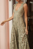 Full Lace V Neck Flutter Sleeves Flare Wide Leg Jumpsuit