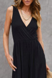 Plain Wrap V Neck Pockets Wide Leg Jumpsuit