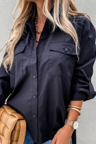 Irregular Hem Button Up Plain Shirt