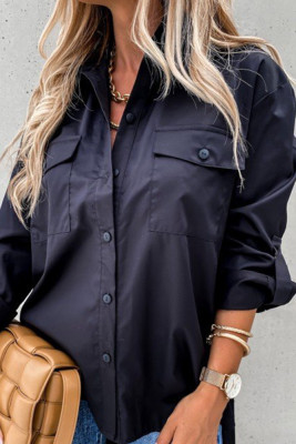Irregular Hem Button Up Plain Shirt