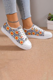 Sunflower Daisy Print Lace Up Flat Shoes