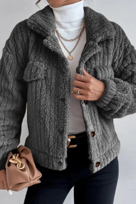 Plain Turn Down Collar Fluffy Shacket