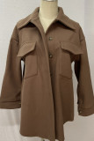 Plain Button Up Pockets Jacket Coat