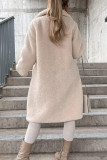 Plain Open Button Fluffy Long Length Jacket