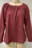 Plain Square Neck Waffle Knit Long Sleeves Top