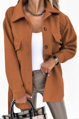 Plain Button Up Pockets Jacket Coat