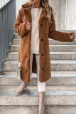 Plain Open Button Fluffy Long Length Jacket