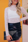 White Star Embellished Sheer Mesh Long Sleeve Top