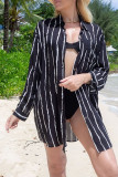 Leopard Stripes Button Beach Cover Up Kimono