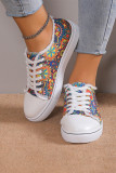 Sunflower Daisy Print Lace Up Flat Shoes