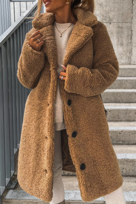 Plain Open Button Fluffy Long Length Jacket