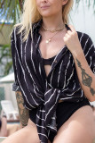 Leopard Stripes Button Beach Cover Up Kimono