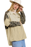 Beige Leopard Patchwork High Low Shirt Jacket