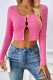 Plain Button Hollow Out Long Sleeves Crop Top