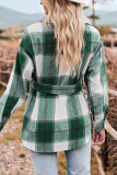 Plaid Open Button Shacket With Sash
