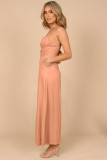 Orange Spaghetti Straps Backless Knot Wide-Leg Jumpsuit