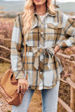 Plaid Open Button Shacket With Sash