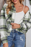 Turn Down Collar Plaid Zipper Short Length Jacket