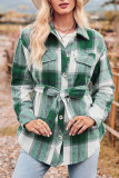 Plaid Open Button Shacket With Sash