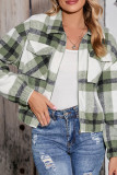 Turn Down Collar Plaid Zipper Short Length Jacket