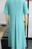 Turquoise Eyelet Pattern Button Maxi Dress