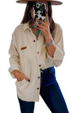 Beige Corduroy Buttoned Front Pocketed Shacket